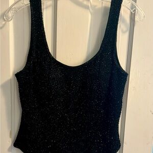 Beaded Black silk tank-size medium-Made in India